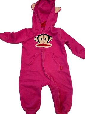 Paul Frank one piece jumpsuit bodysuit pink zip-up hoodie Julius the monkey logo